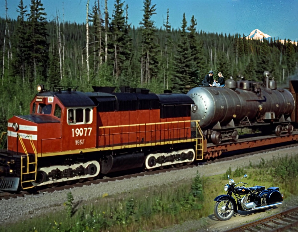 Cover zur Geschichte 'Charlottes Blick 9 - Der Pacific-Railway-Coup' : Ein Güterzug in den Bergen. Zwei Gestalten auf dem Dach des ersten Waggons, eines chemischen Transports. Die Gestalten hantieren an einer Dachluke und mit einer Tüte mit Pulver.