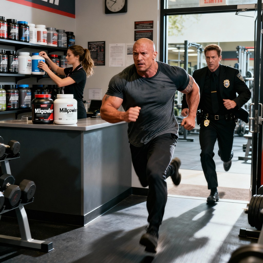 Cover zur Geschichte 'Sutton PD - Lauern. Zuschlagen. Töten!' : Im Fitnessstudio rennt ein Verdächtiger einem Polizisten davon. Am rand eine Mitarbeiterin, die Proteinnahrung wegräumt.