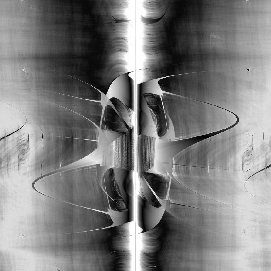 Cover zur Geschichte 'Zeitmosaik' : Computer-Fraktalkunst. Ein schwarz/weiß-Bild, das einem Riss in der Raumzeit ähnelt.